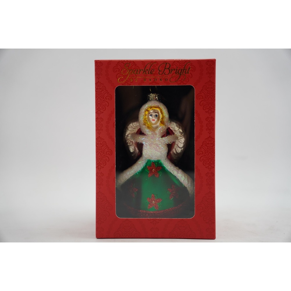 Christopher‎ Radko Sparkle Bright Ornament Holiday Angel Green Red 5 1/2"